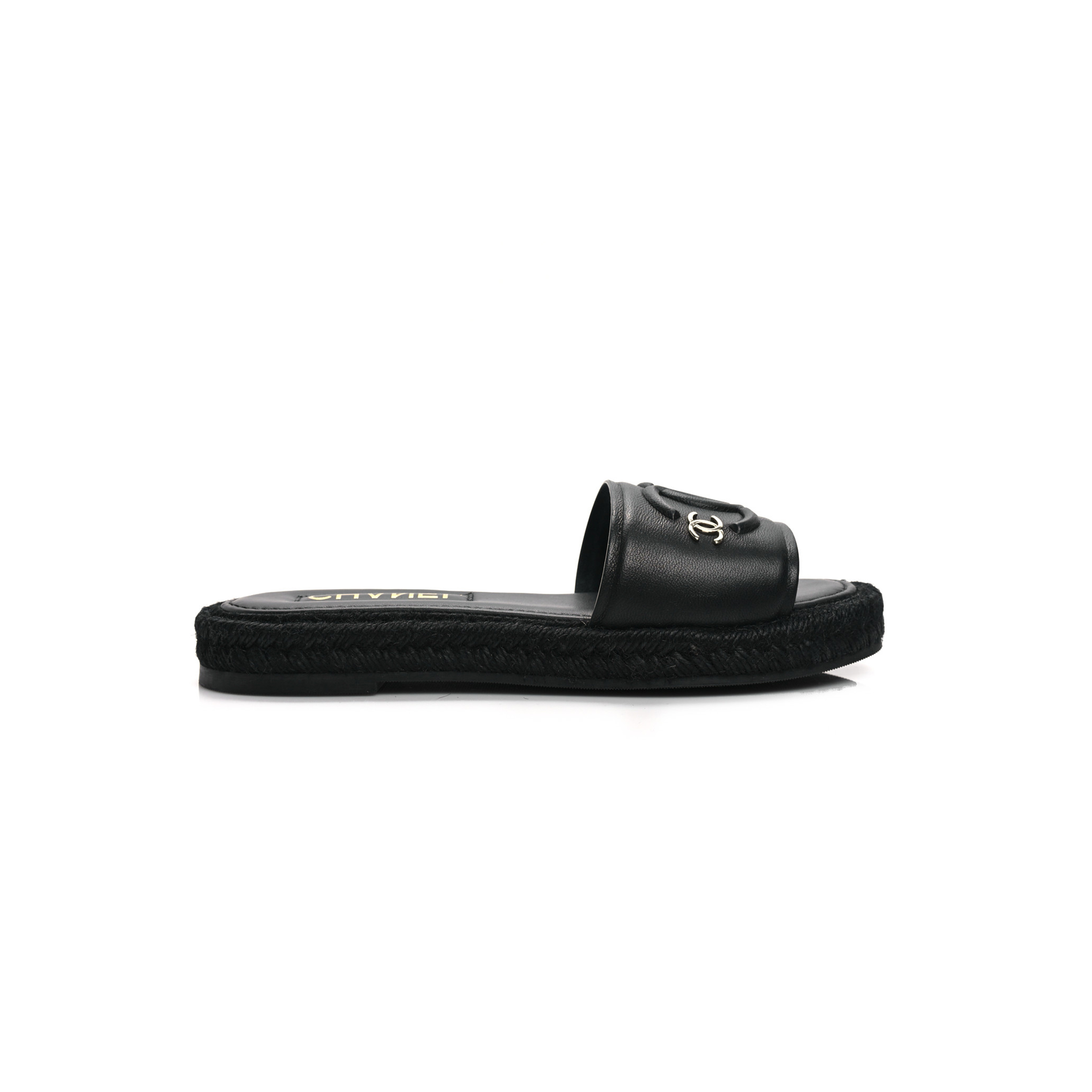 CHANE LAMBSKIN ESPADRILLE MULE SANDALS BLACK G39778